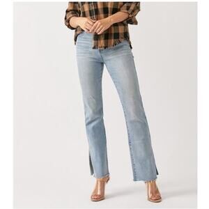 Risen High Waist Straight Leg Split Hem Jeans Light Wash Size 13/31